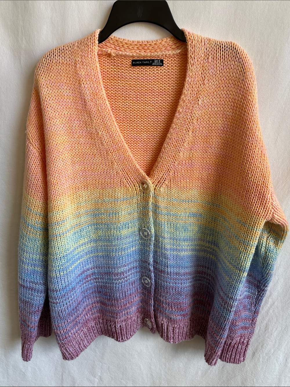 Black Tape vibrant multicolor rainbow gradient cardigan, size M